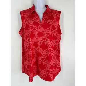 Pebble Beach Red Floral Dry-Luxe Performance Sleeveless Golf Polo Top Womens XL